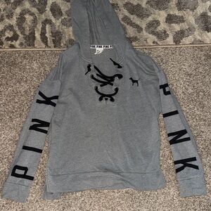 PINK Victoria's Secret Gray Hoodie with Black Lace-Up